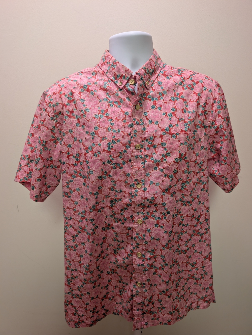 Men's Pink Floral Short-Sleeve Button-Down Shirt